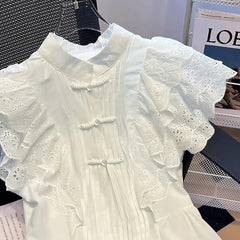 2024 Elegant White Lace Flying Sleeve - Trendy Mix