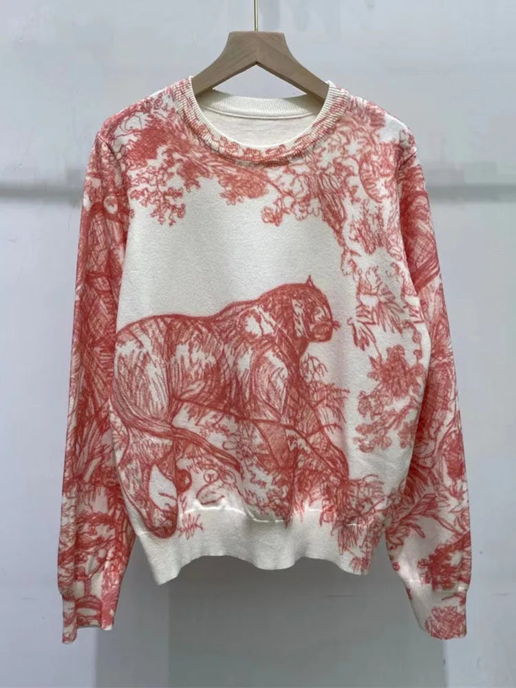 Luxury Designer Sweater Women Animal Floral Pattern Printing Pullover Sweater Classic Crew Neck Knit Tops High Quality