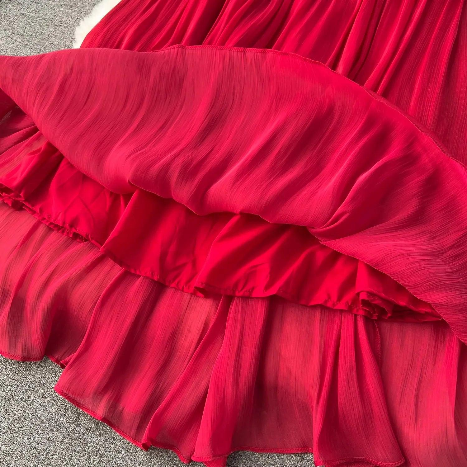 2024 Elegant Red Organza Puff Sleeve Prom Dress - Trendy Mix