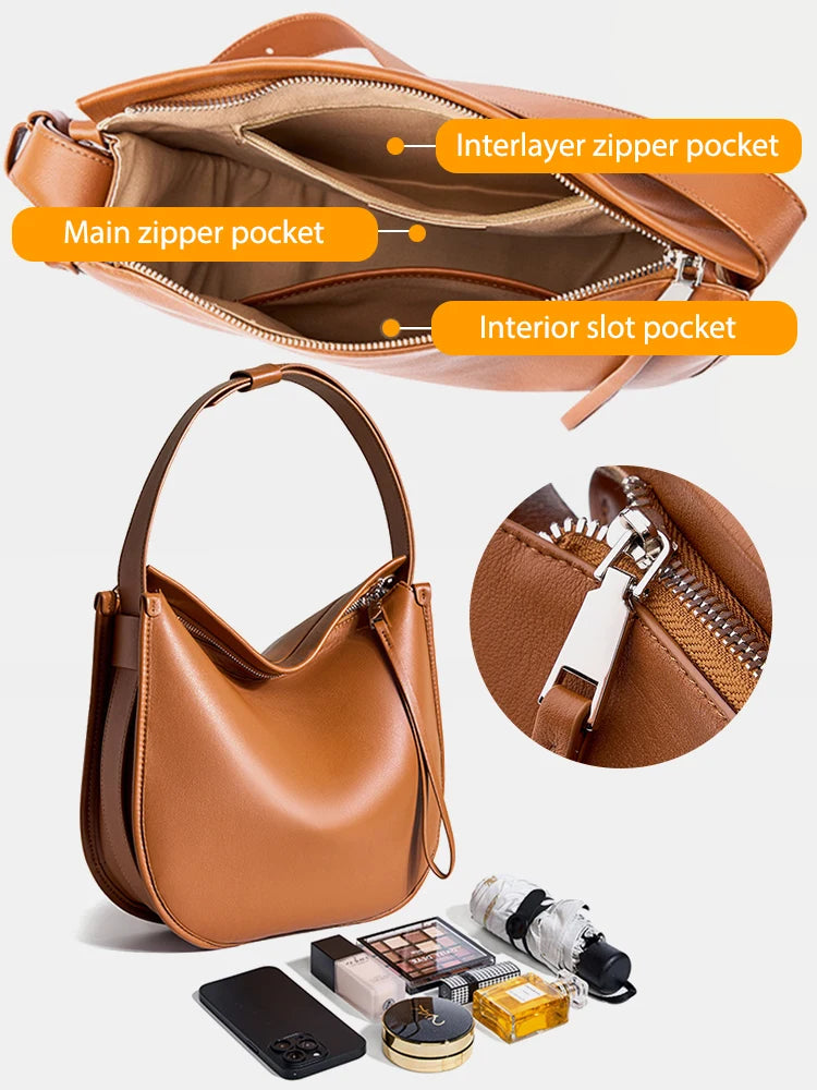 Classic Brown Leather Hobo Bag - Trendy Mix