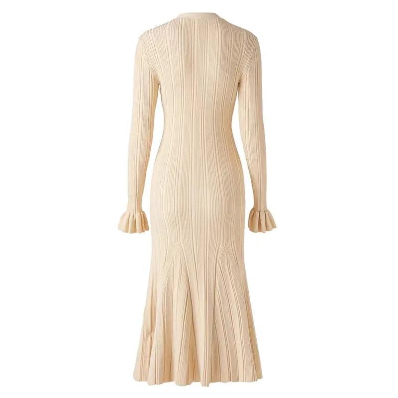 V-Neck Knit Slim Long Dress