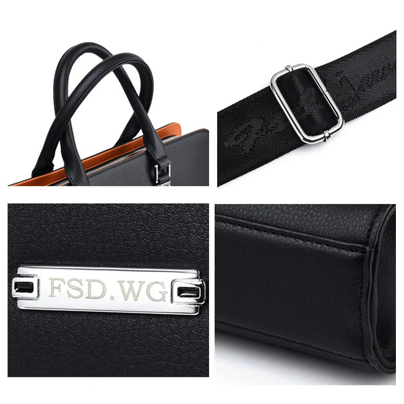 Business Leather Briefcase for Men: Shoulder Bag for 14" 15" Laptop, Large Capacity Handbag