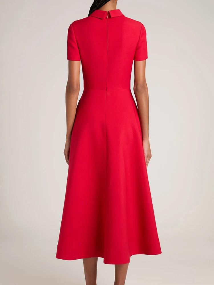 Crimson Elegance: Red Patchwork A-Line Dress - Trendy Mix