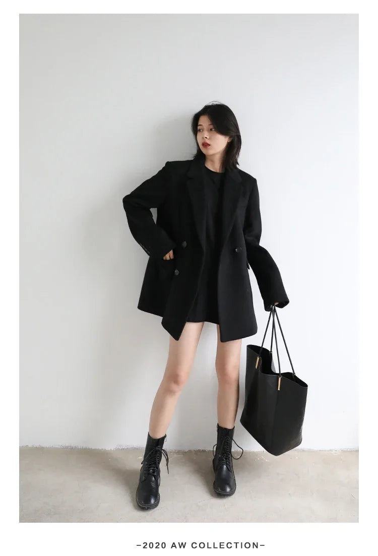 Chic Ven: 2024 Mid-Length Wool Blend Blazer Coat