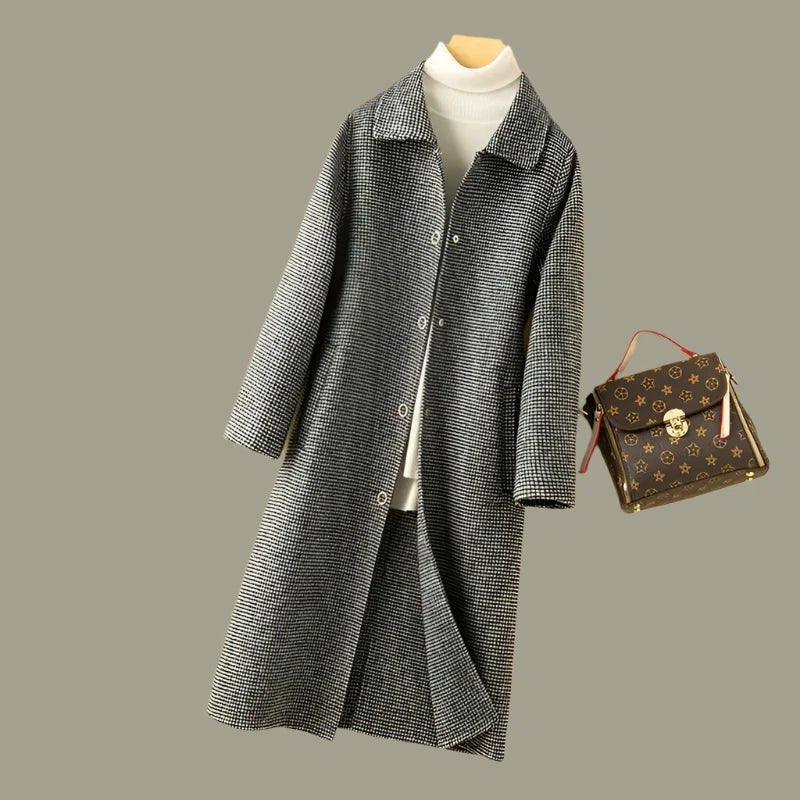 2024 Autumn Winter Temperament Commuter Fashion Loose Pure Color Slim Waist Woolen Double - sided Long Woolen Coat Woman - Trendy Mix