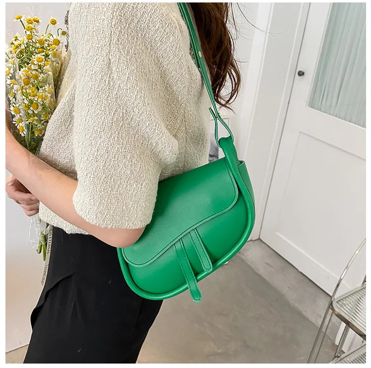 Stylish PU Leather Saddle Bag - Trendy Mix