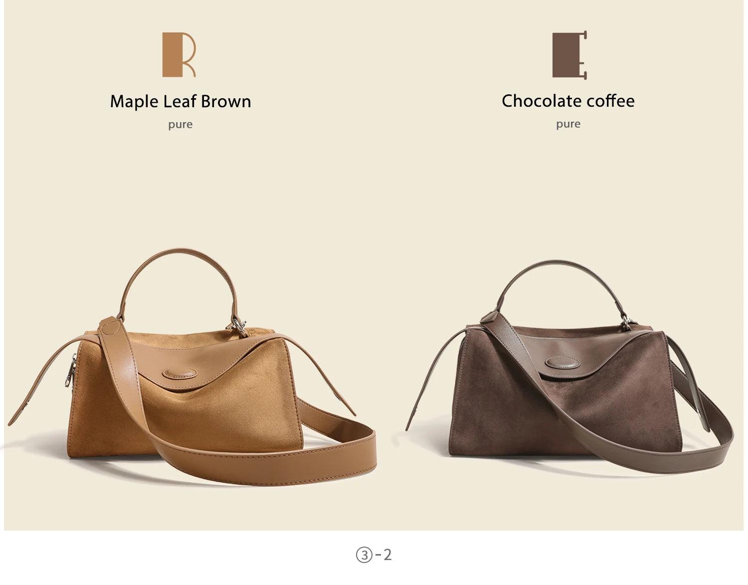 Coffee Matte Suede Tote – Luxury Winter Shoulder Bag in Two Sizes