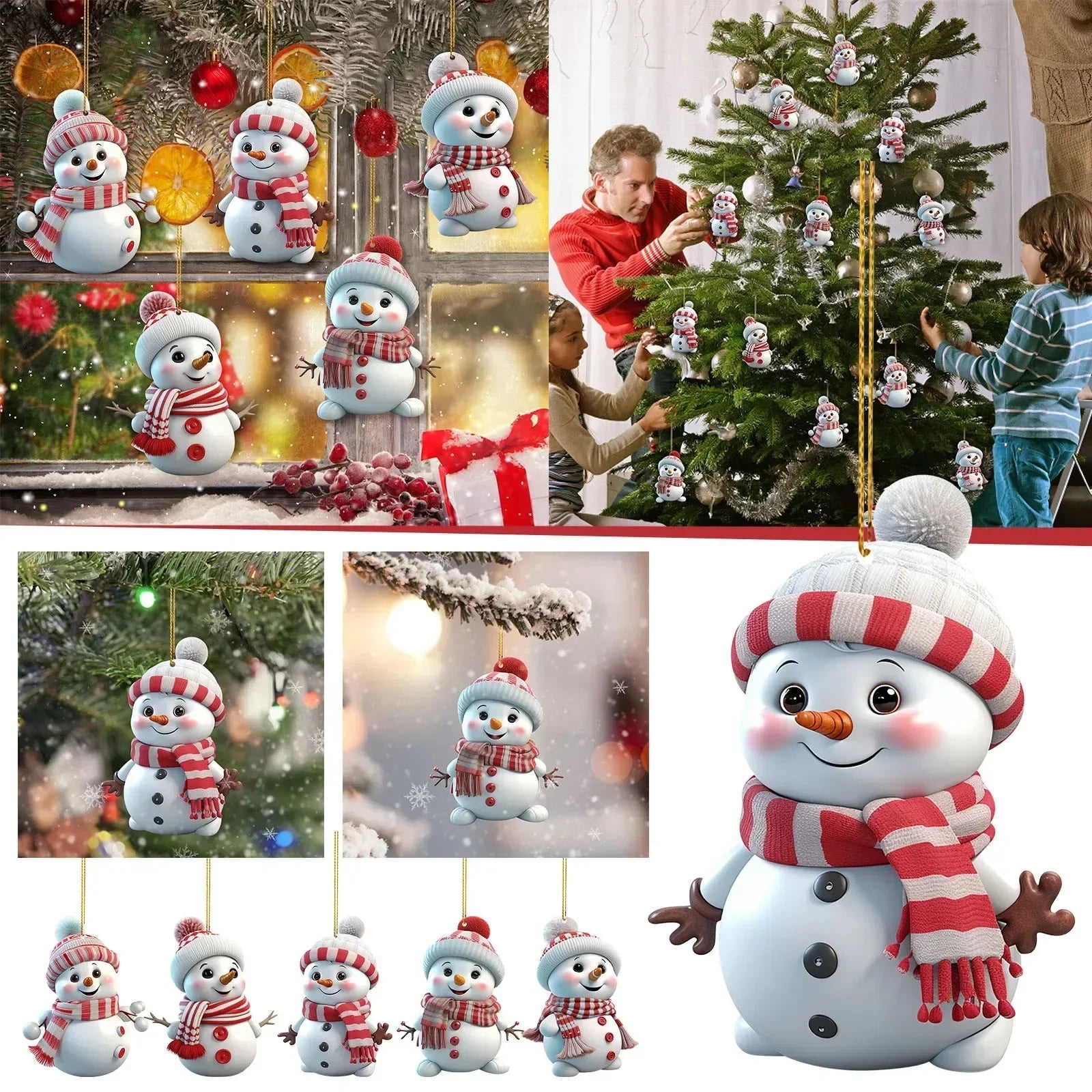 1 Piece Christmas Decoration Pendant 2D Acrylic Cartoon Christmas Snowman Home Garden Christmas Tree Pendant Party Decoration