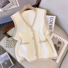 Vest Women's 2024 New V-neck Knitted Vest Mink Fleece Sweater Women's Spring and Autumn Wear Vests Tank Top