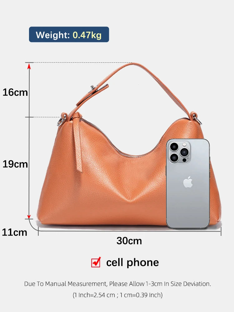 Elegant Genuine Leather Hobo Satchel Bag - Trendy Mix