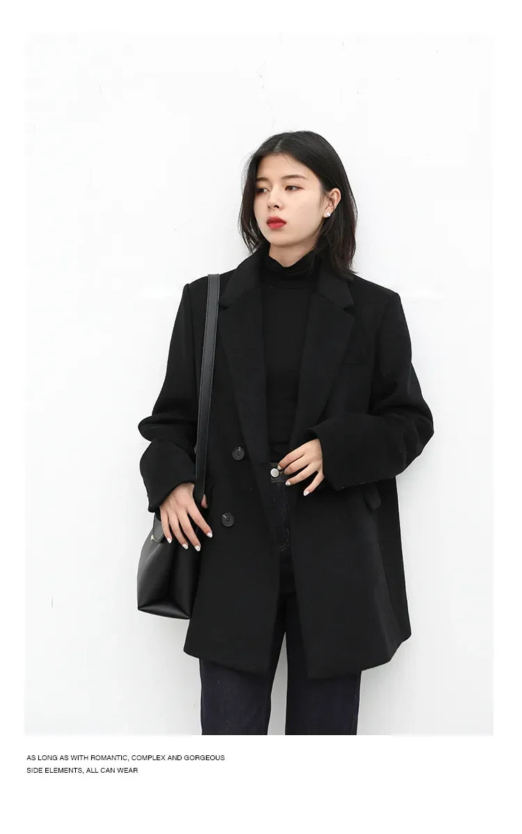 Chic Ven: 2024 Mid-Length Wool Blend Blazer Coat