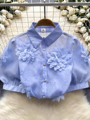 2024 French Chic 3D Flower Blouse - Trendy Mix