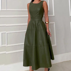 2024 Women's Lace-Up Leather PU A-Line Dress