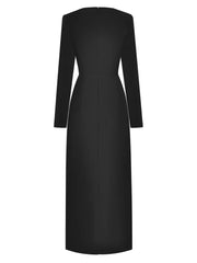 Round Neck Long Sleeved Bow Spliced Dresses For Women Mid Length Contrast Formal Dress Autumn Clothing