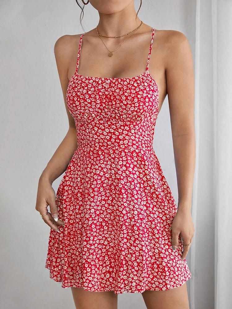 Floral Backless Bandage Dress - Trendy Mix