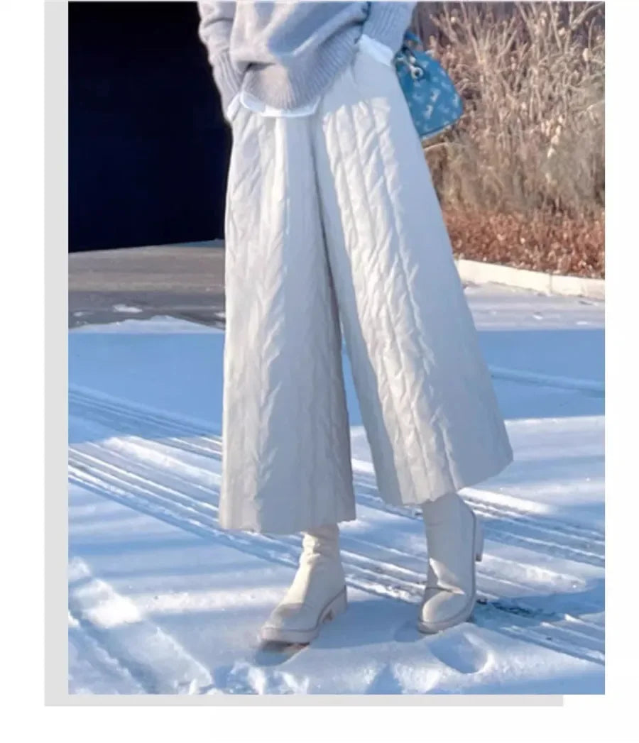 Super Loose Winter Culotte Down Cotton Pants Women Elegant Snow Wear Wide Leg Pants