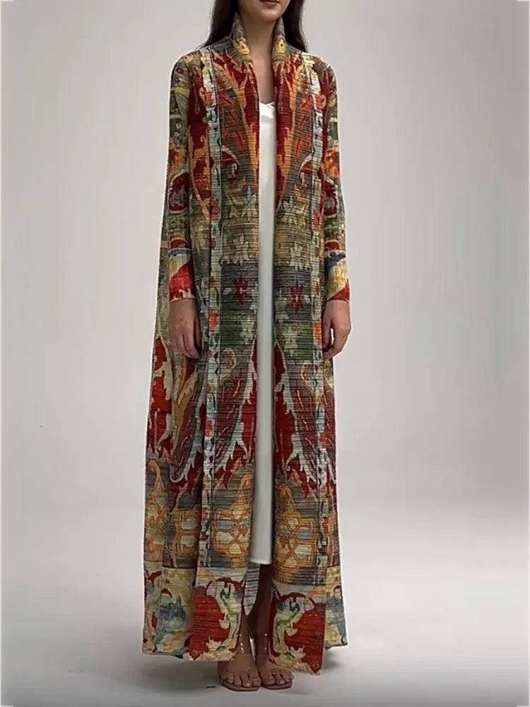 Retro Elegance: Long Printed Trench Coat - Trendy Mix