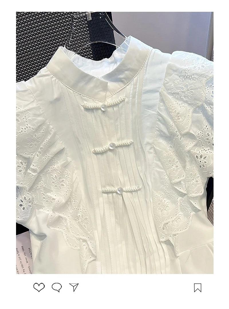 2024 Elegant White Lace Flying Sleeve - Trendy Mix