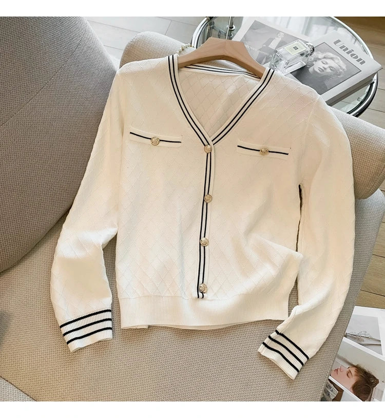 Women Knitted 2 Piece Suit Sweater cardigan Top And Pant Two Piece Set Matching Outfit  Stripe Elegant Chic Winter Clothing