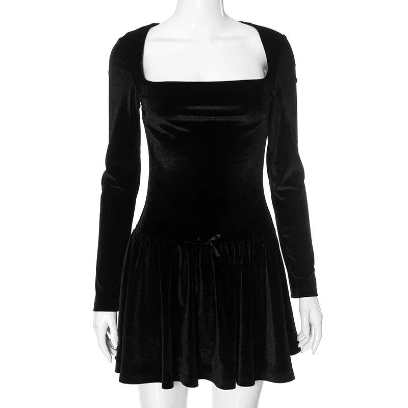 Elegant Velvet Pleated Mini Dress - Trendy Mix