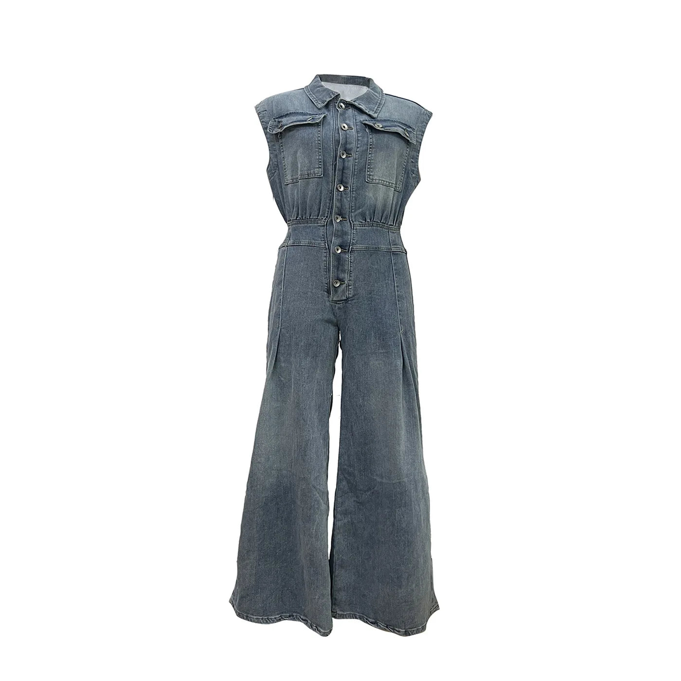 Wide Leg Jeans Loose Jumpsuit Sexy Women Turn Down Collar Elegant Denim Casual Romper Overalls