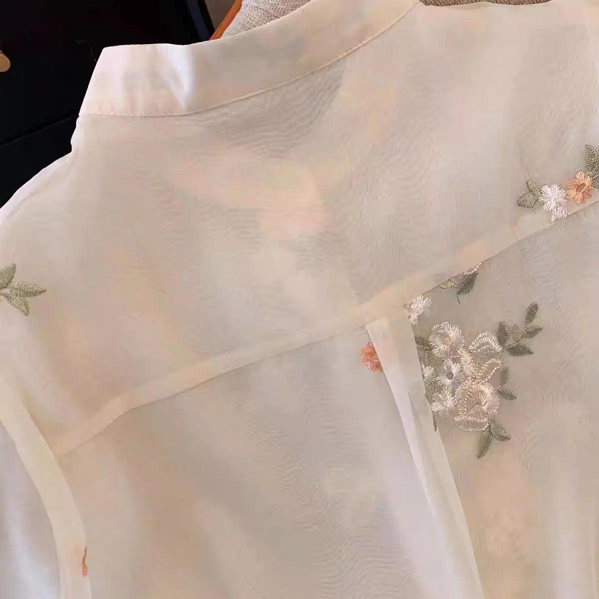 2024 Chinese Embroidered Chiffon Shirt - Trendy Mix