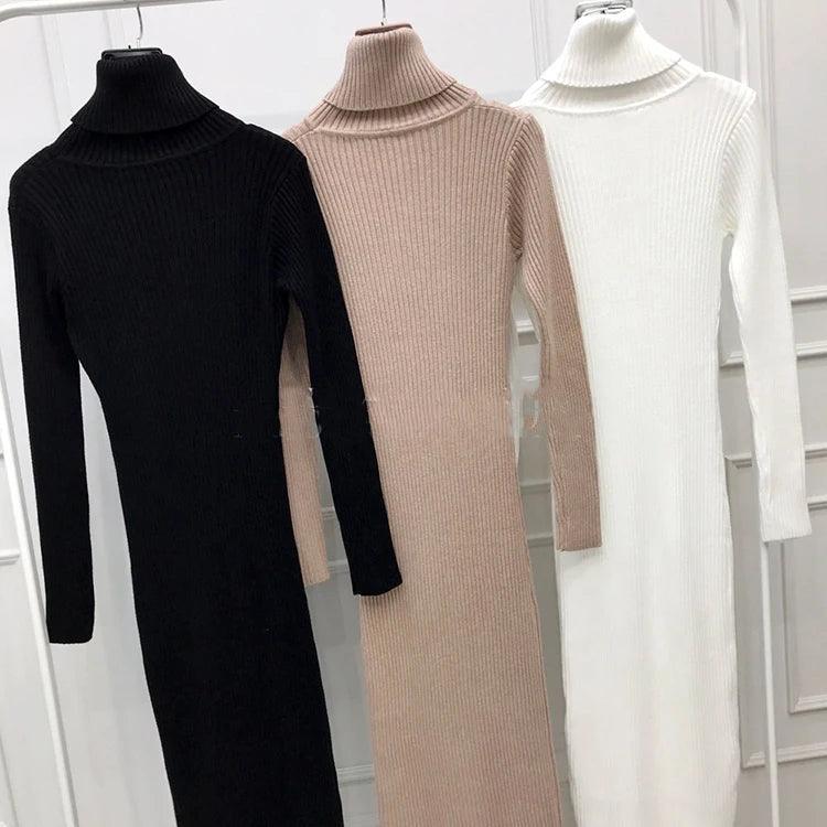 Soft Elegance Belted Turtleneck Dress - Trendy Mix