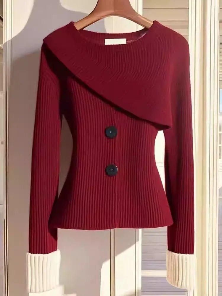 2024 High - End Western Style Red Knitted Shirt - Trendy Mix