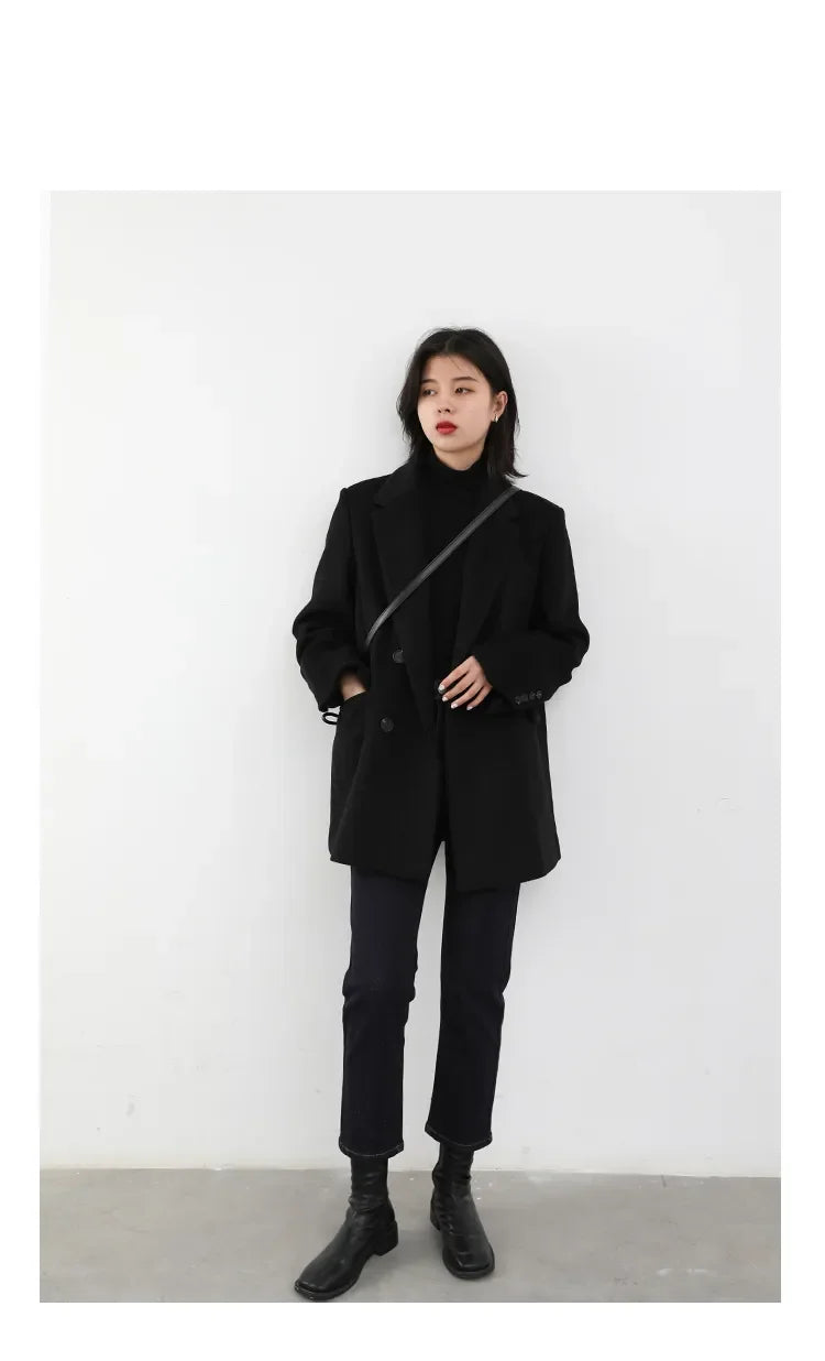 Chic Ven: 2024 Mid-Length Wool Blend Blazer Coat