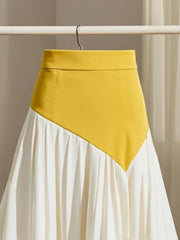 New Contrast Color Long Women Skirt 2024 Faldas High Waist Sweet  A-line Jupe Pleated Fashion Summer Korean Skirts