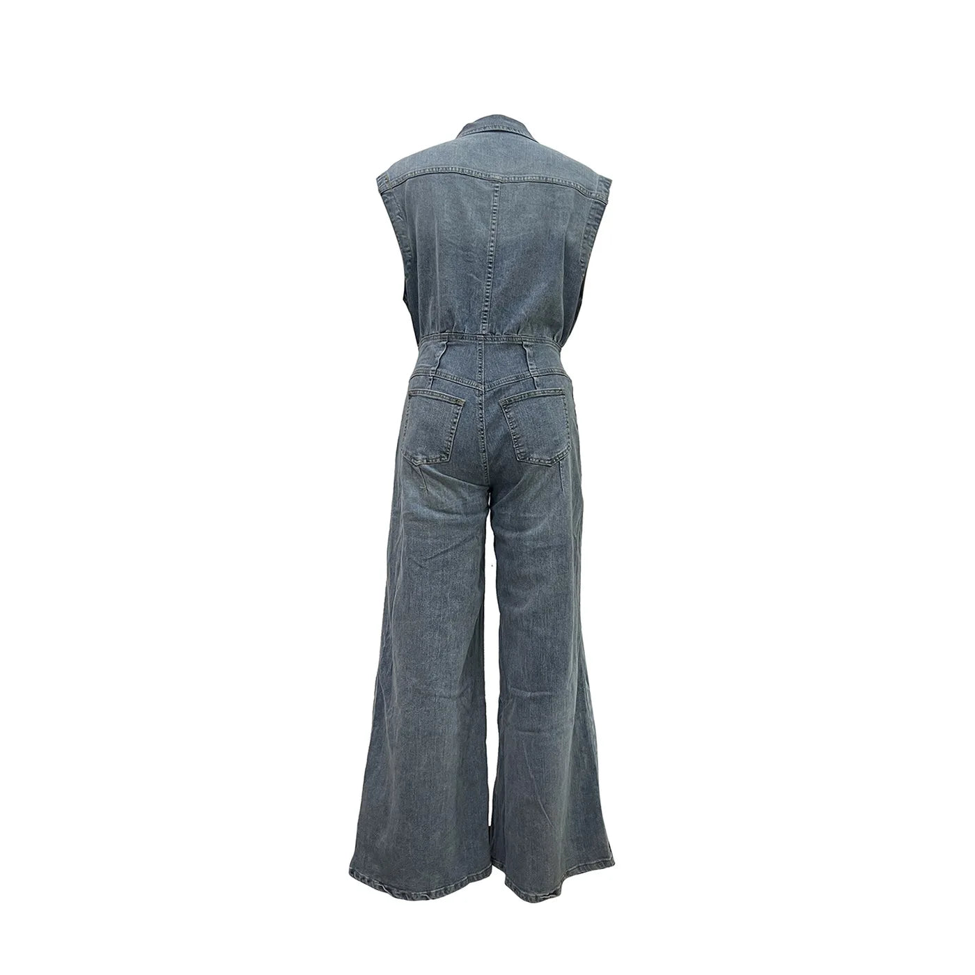 Wide Leg Jeans Loose Jumpsuit Sexy Women Turn Down Collar Elegant Denim Casual Romper Overalls