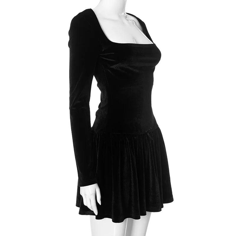 Elegant Velvet Pleated Mini Dress - Trendy Mix