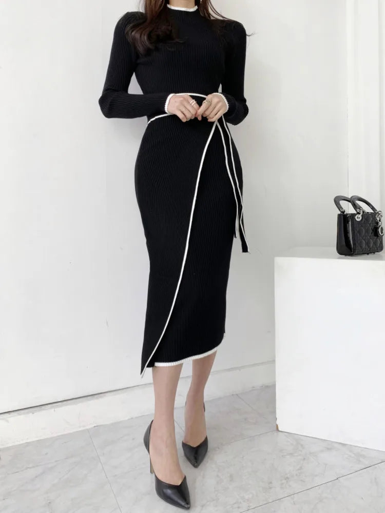 Long Sleeve Women Knitted Dress Autumn Korean Fashion Casual Knit