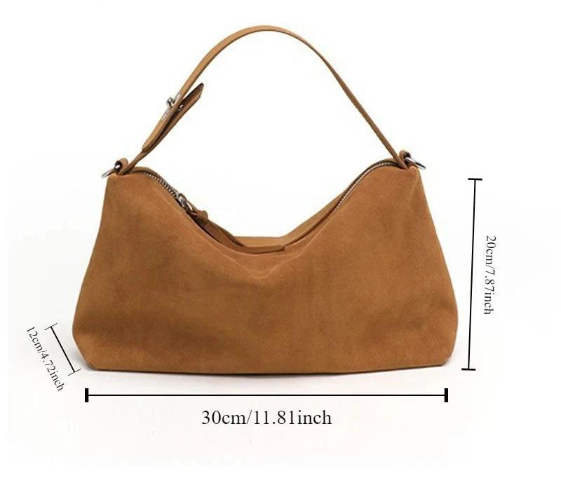 High-End Frosted Cowhide Winter Tote – Matte Coffee Suede Shoulder Bag