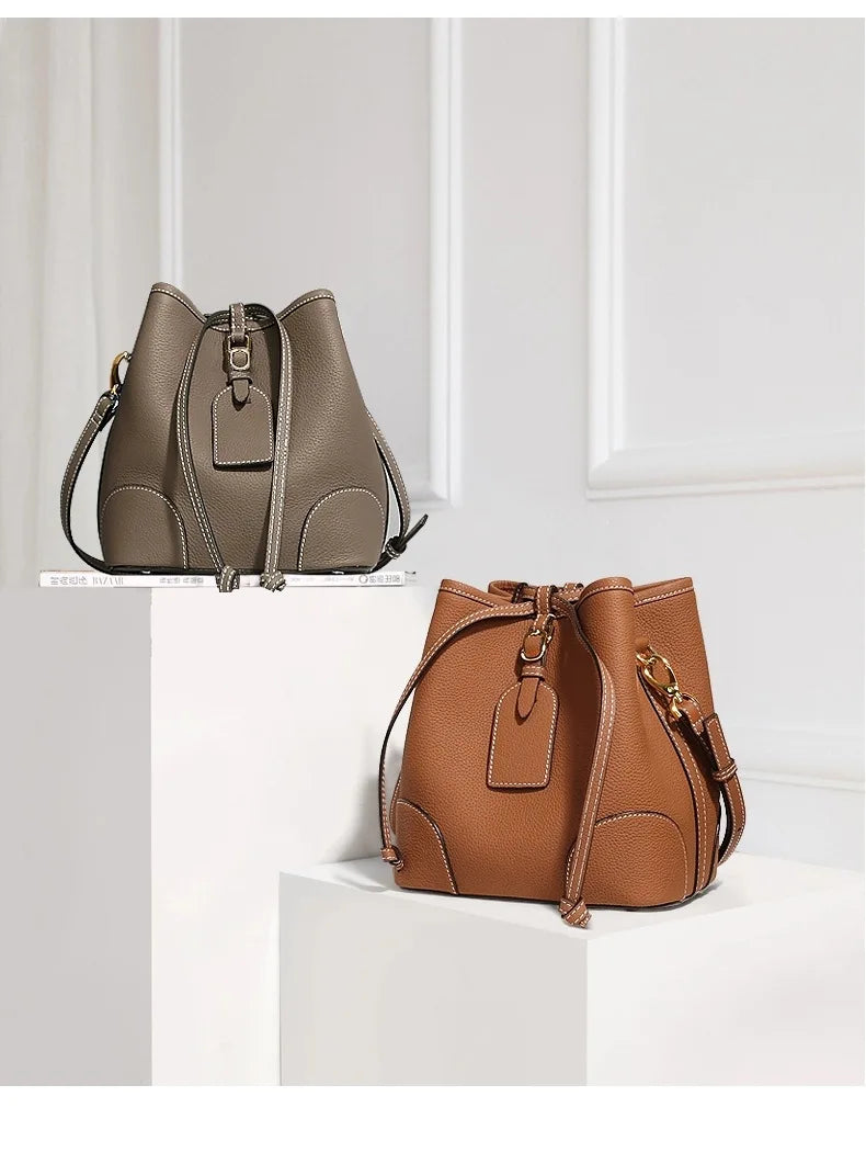 Chic Bucket Leather Crossbody Bag - Trendy Mix