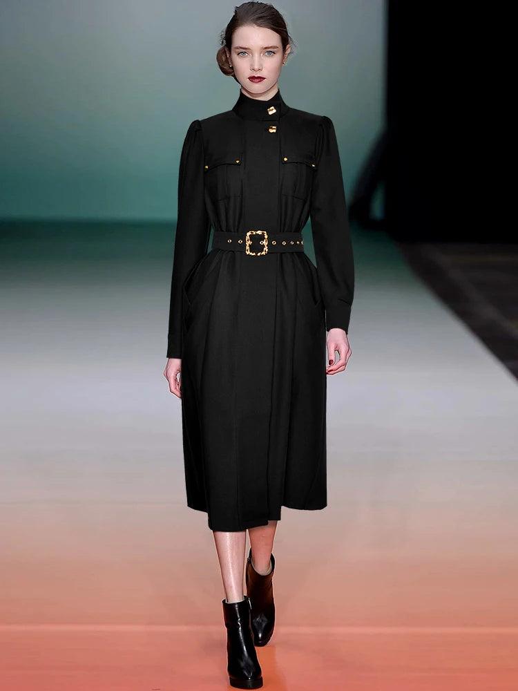 Black Vintage Trench Coat with Sashes