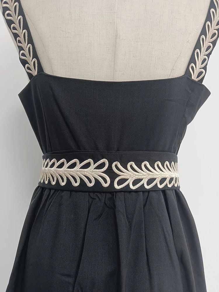 Elegant Embroidery Spliced Belt Dress For Women - Trendy Mix