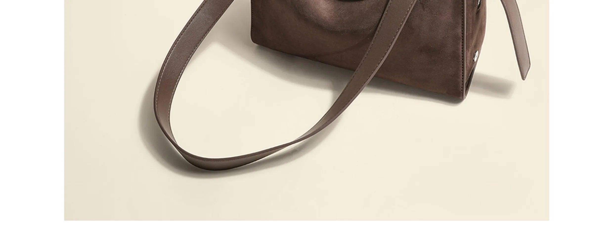 Coffee Matte Suede Tote – Luxury Winter Shoulder Bag in Two Sizes