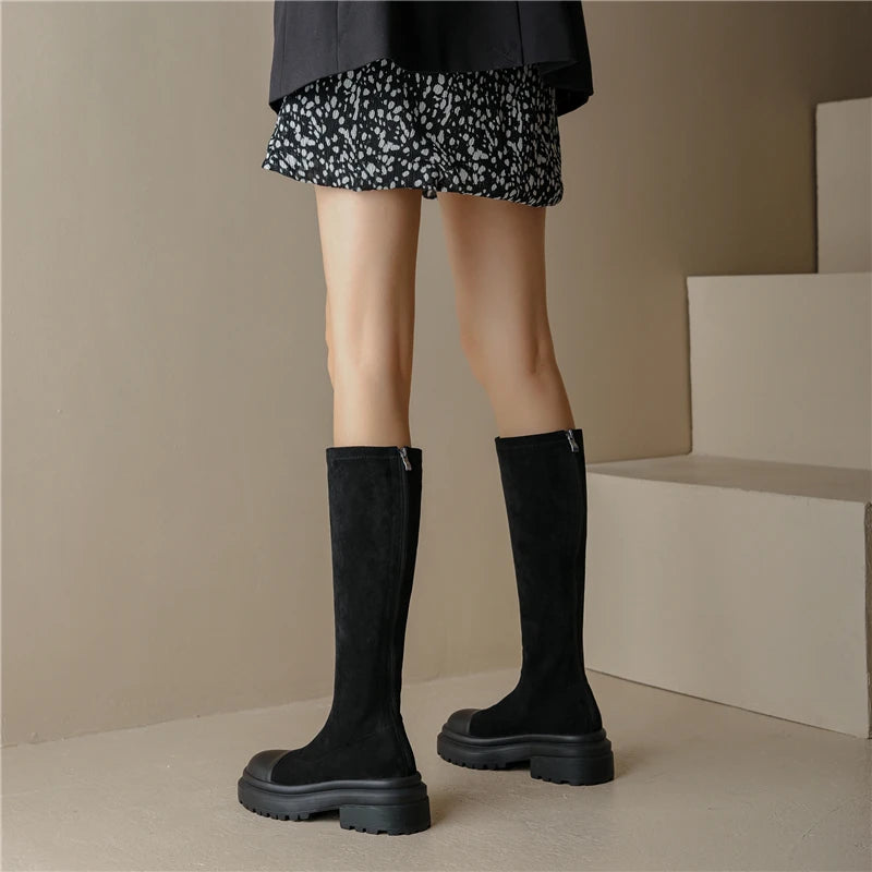 Autumn Winter Slim Stretch Knee-High Leather Boots