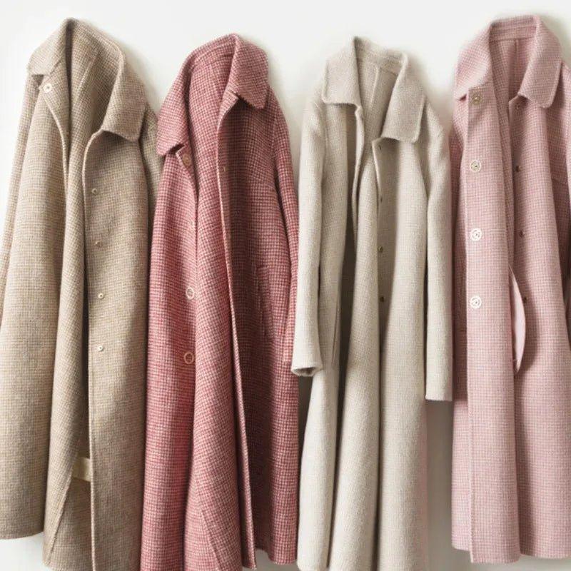 2024 Autumn Winter Temperament Commuter Fashion Loose Pure Color Slim Waist Woolen Double - sided Long Woolen Coat Woman - Trendy Mix