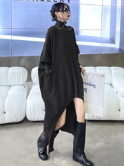 Blue Irregular Turtleneck Knitted Sweater - Trendy Mix