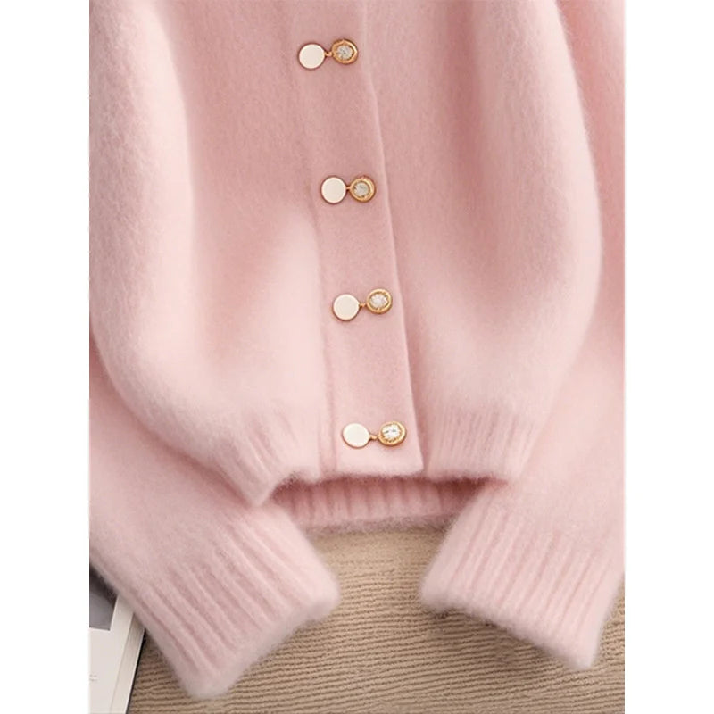 Pink Round Neck Sweater Cardigan