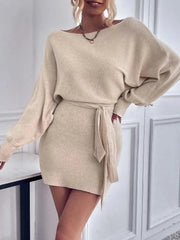 Chic Belted Knit Bodycon Dress