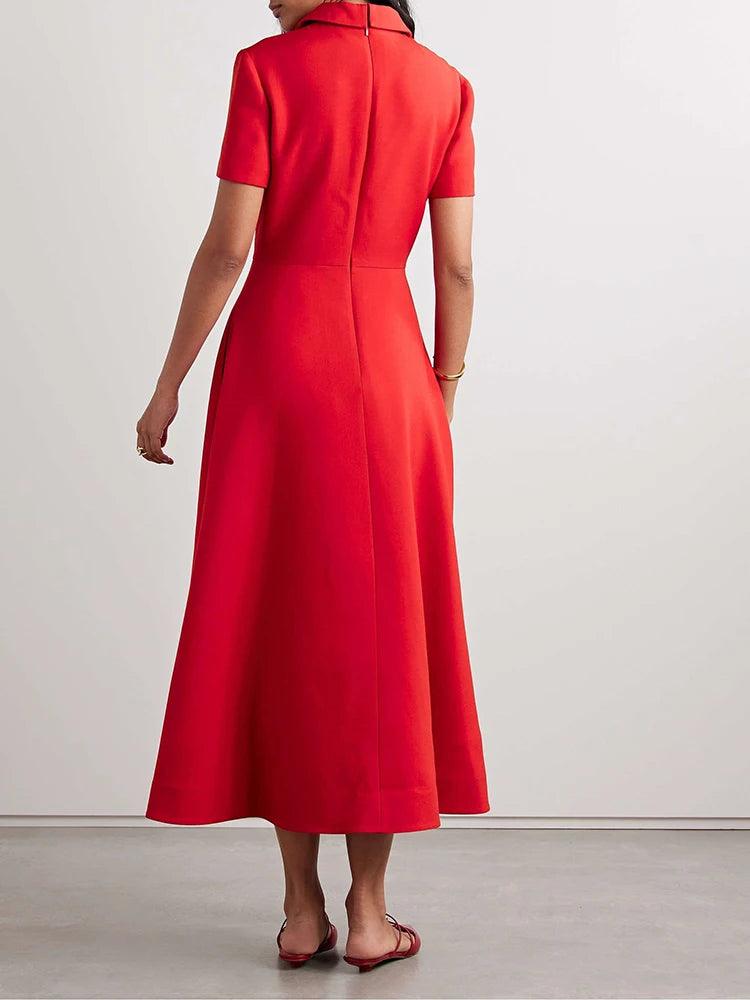 Crimson Elegance: Red Patchwork A-Line Dress - Trendy Mix