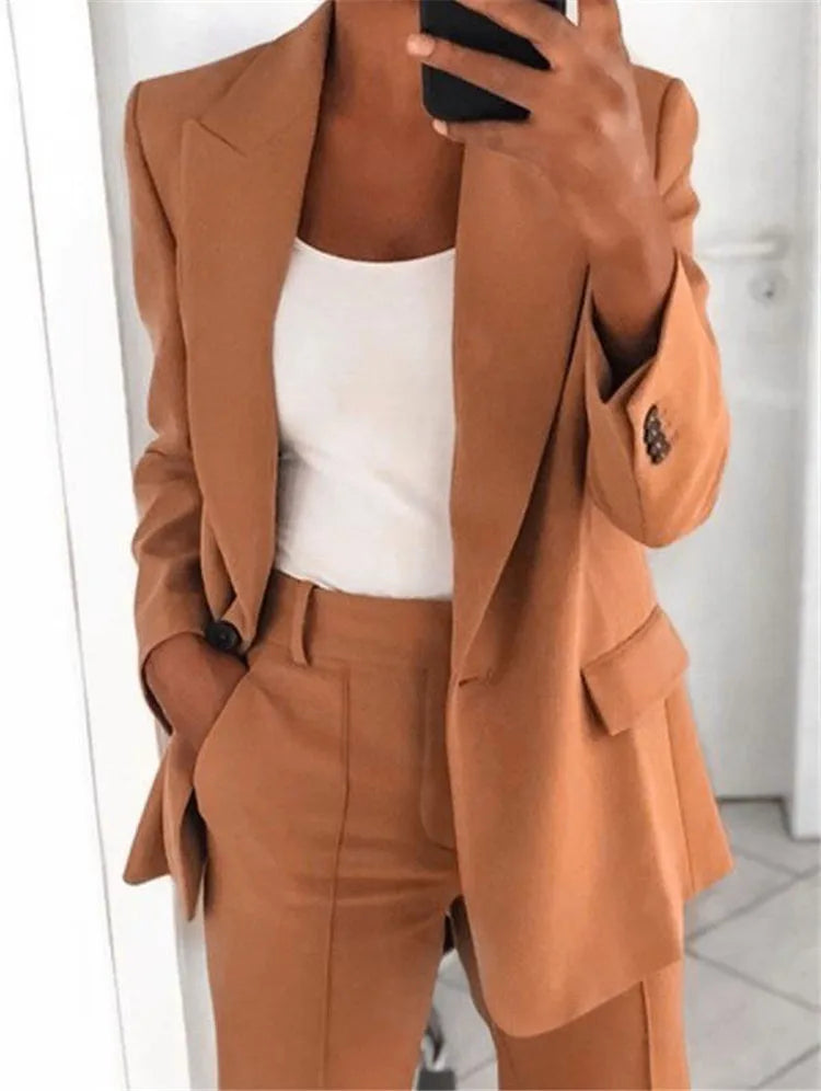 Spring Fall Fashion Women's Jacket Coat Pants 2 Piece Sets Office Lady Blazer Pants Sets Tracksuit Sets Female Coat Outfits New