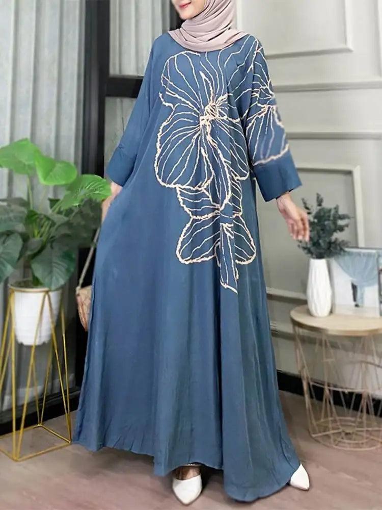 2024 Floral Print Modest Maxi Dress - Trendy Mix