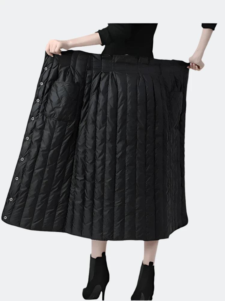 Women Winter Down Skirt High Waist A-Line Warm White Duck Down Skirts With Pockets Belt Lace-Up Plus Size Lady Casual Long Skirt