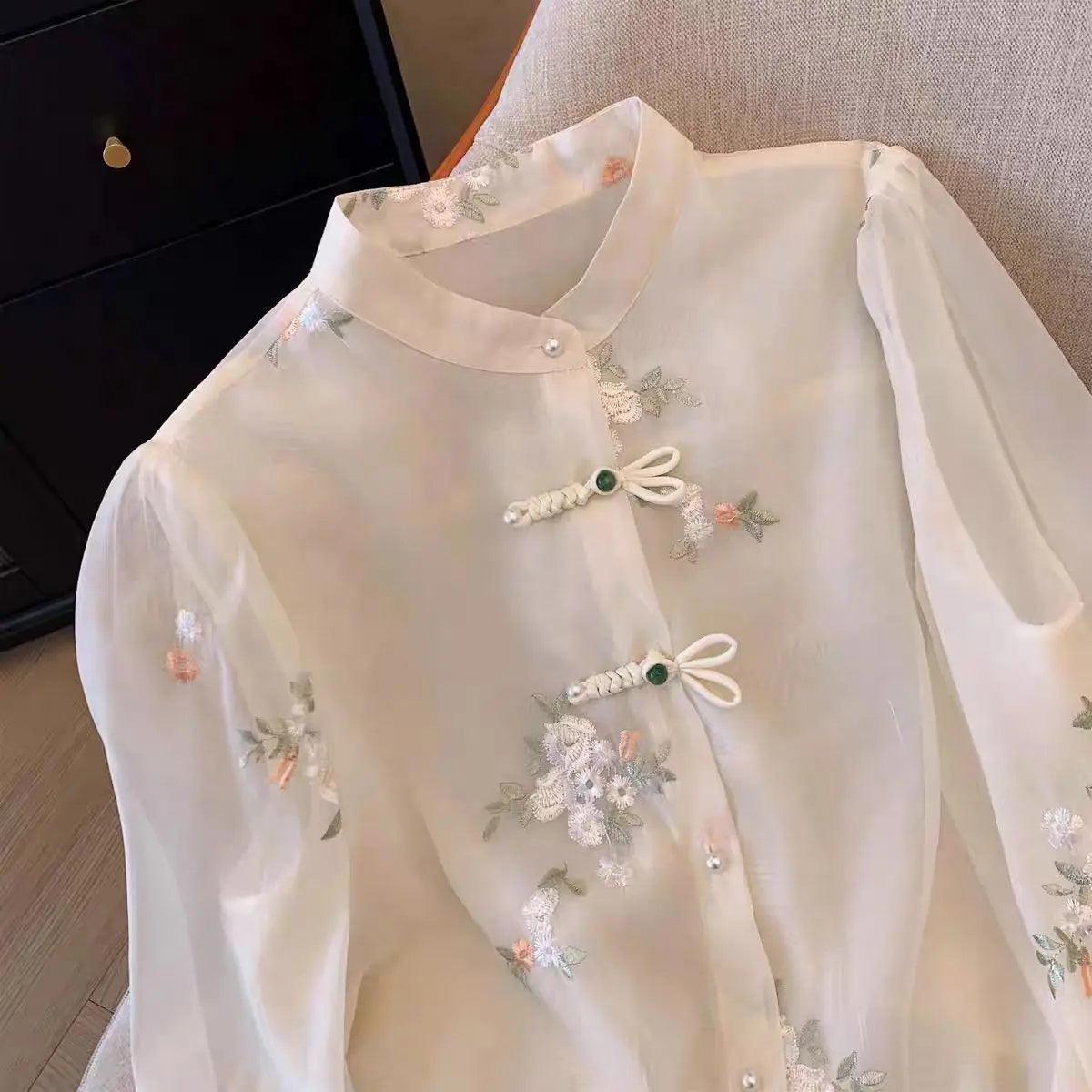 2024 Chinese Embroidered Chiffon Shirt - Trendy Mix