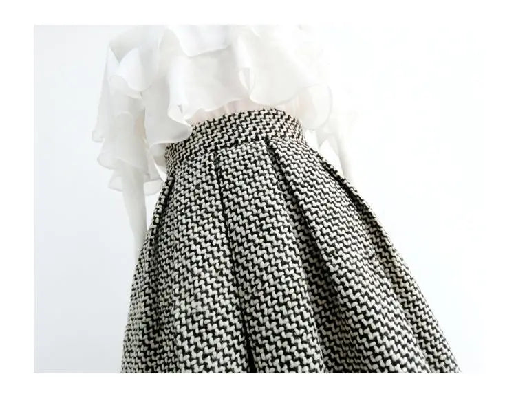 Tweed Fluffy Skirt 2024 Autumn/winter New Coverage Flesh High Waist Slimming Thick A-line Skirt