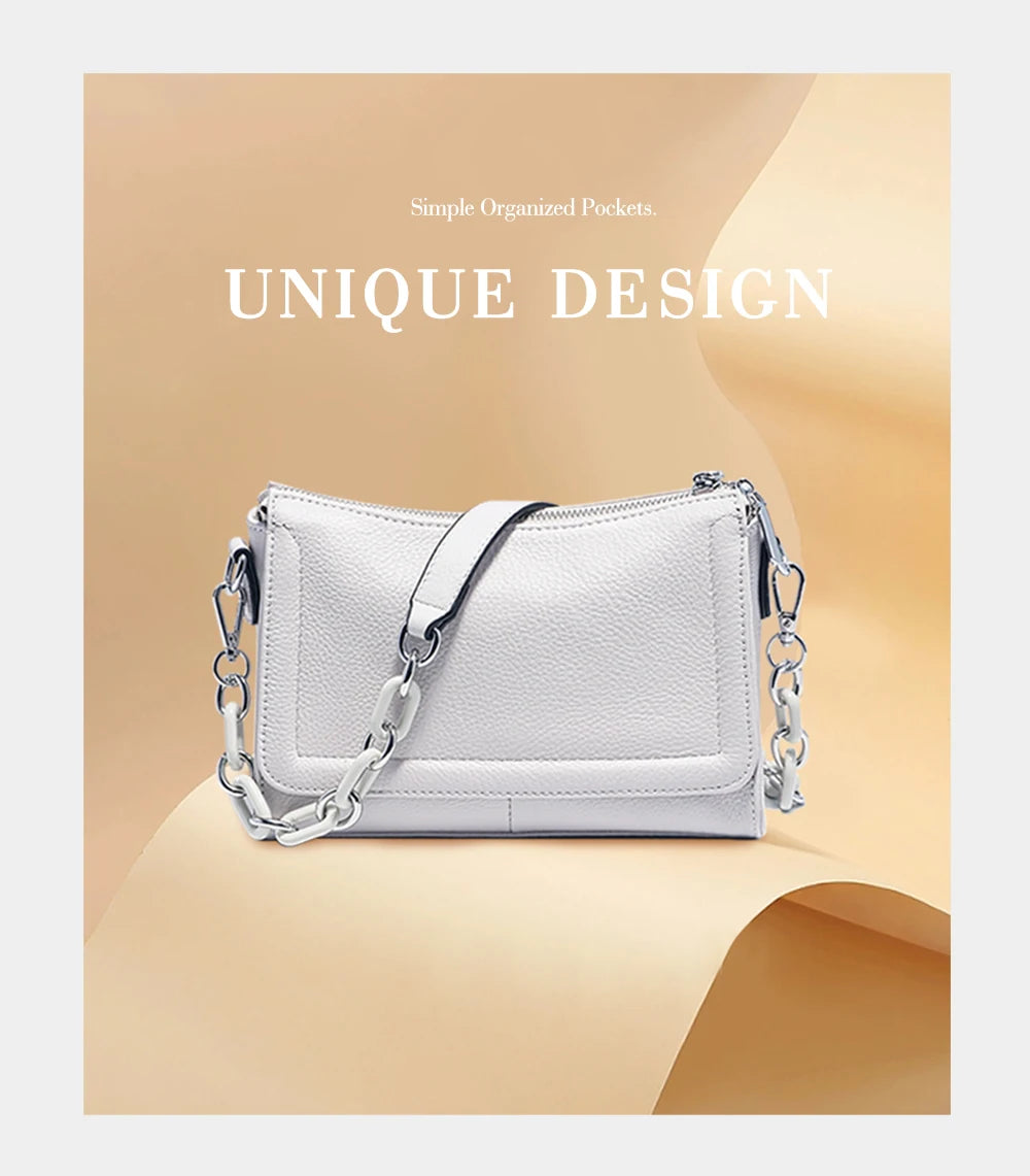 Luxury Soft Leather Top-Handle Bag with Acrylic Chain